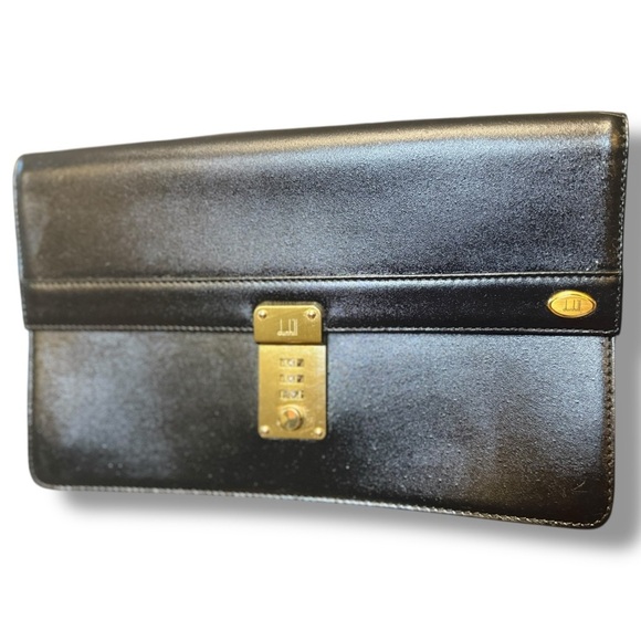 Dunhill Vintage Black Leather Document Clutch with Gold Lock - Picture 2 of 11
